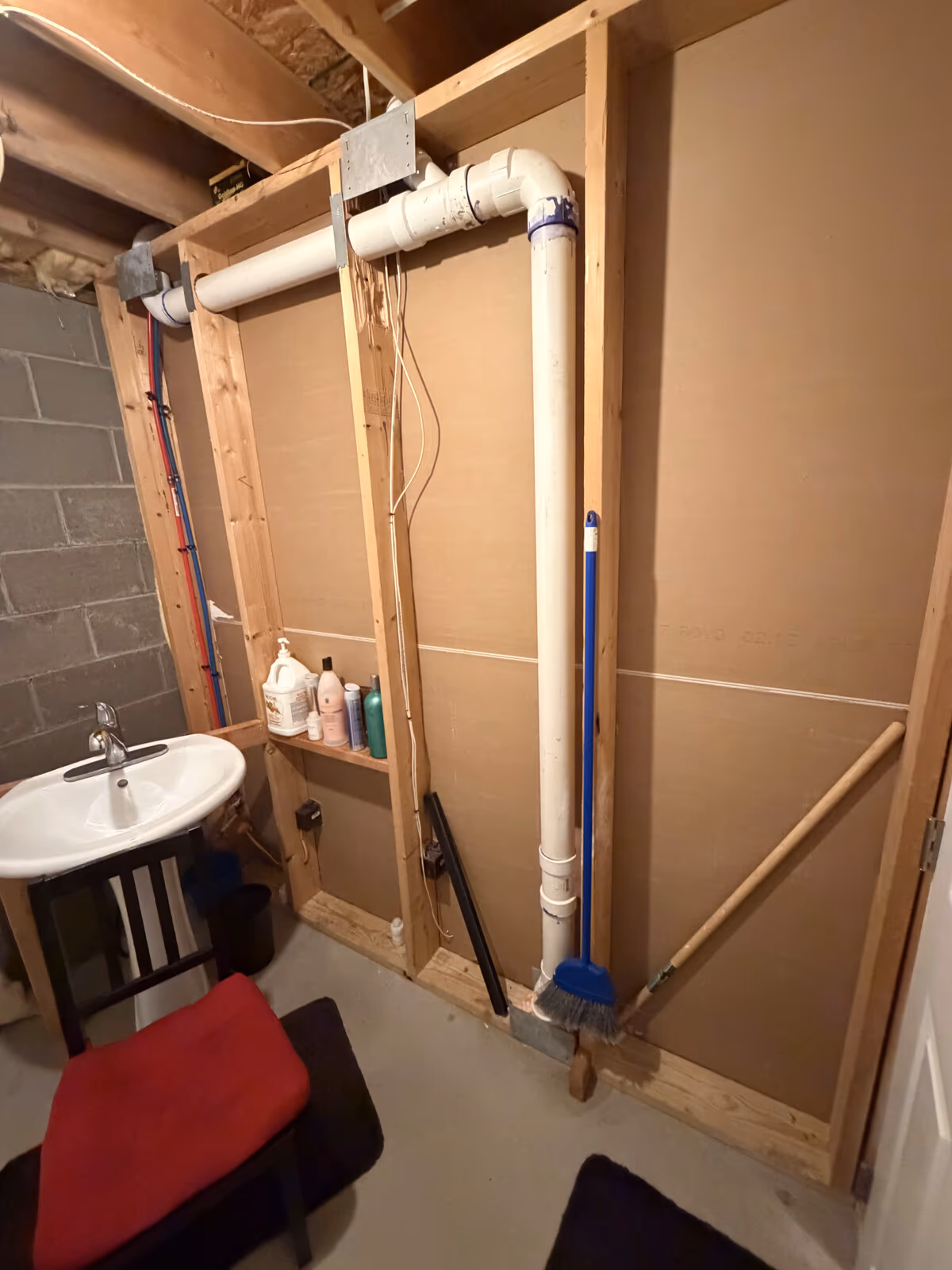 Unfinished basement bathroom before renovation