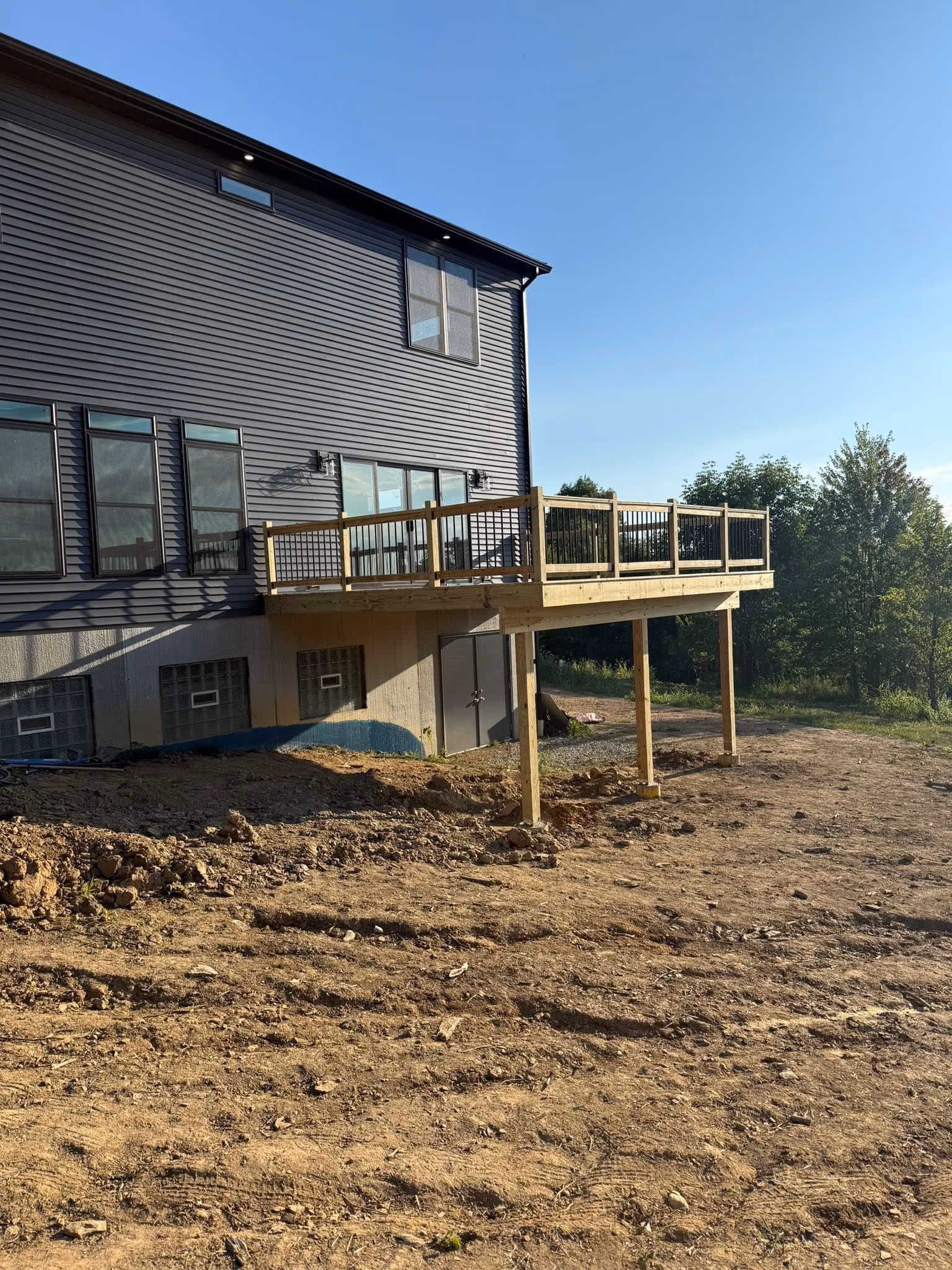 Raised wood deck under construction